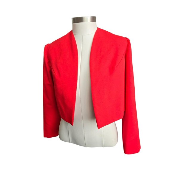 Vintage Red Two-Piece Womens Suit Set Flared Skirt & Open Jacket Raw Silk HS170 - Picture 3 of 11